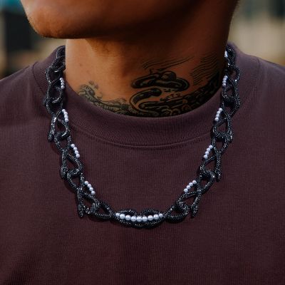 Iced 18mm 20'' Thorns with Pearl Link Chain in Black Gold