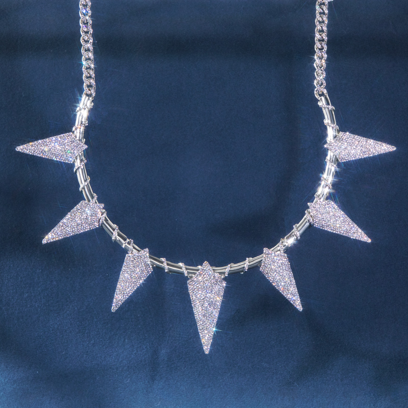 Pave Spiked Fight Tooth and Claw Collar Necklace in White Gold