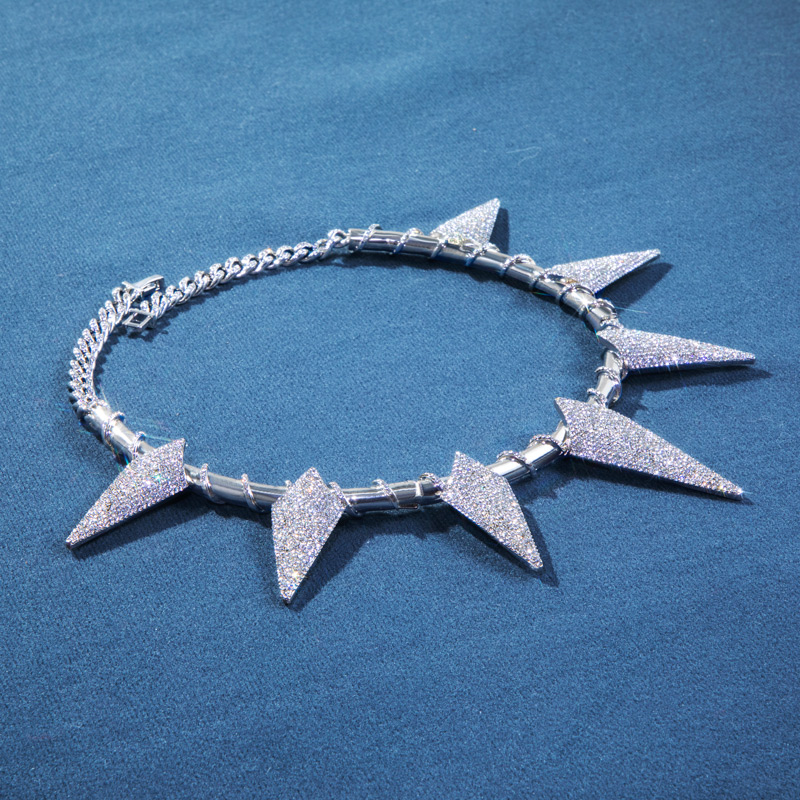 Pave Spiked Fight Tooth and Claw Collar Necklace in White Gold