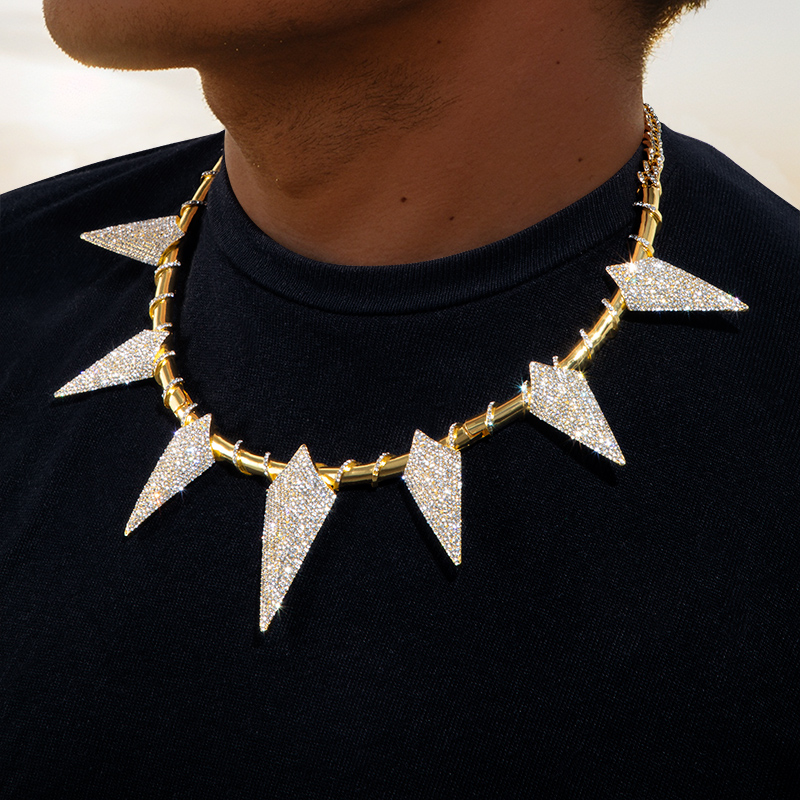 Pave Spiked Fight Tooth and Claw Collar Necklace in Gold