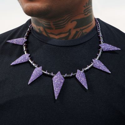 Pave Spiked Fight Tooth and Claw Collar Necklace in Black Gold