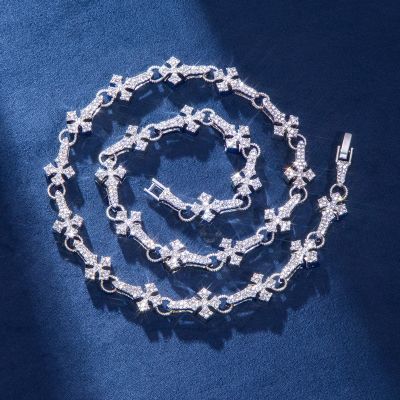 11mm 20'' Micro Pave Cross Link Chain in White Gold