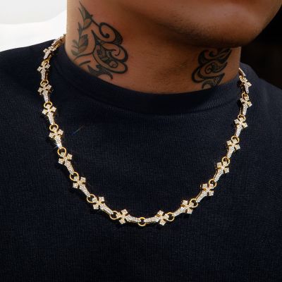 11mm 20'' Micro Pave Cross Link Chain in Gold