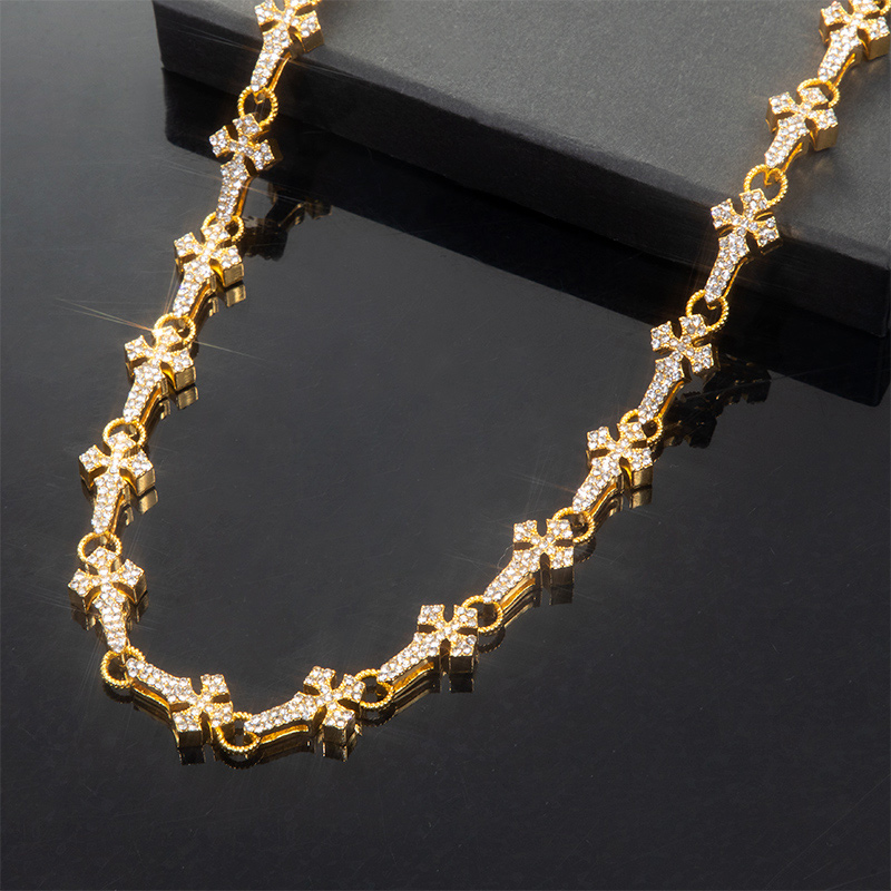 11mm 20'' Micro Pave Cross Link Chain in Gold