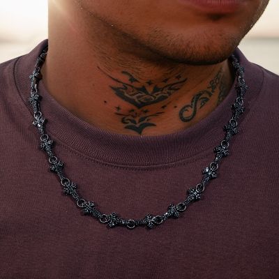 11mm 20'' Micro Pave Cross Link Chain in Black Gold