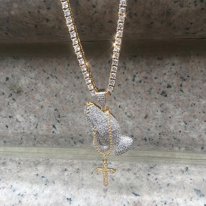 Iced Hands of an Apostle Pendant in Gold