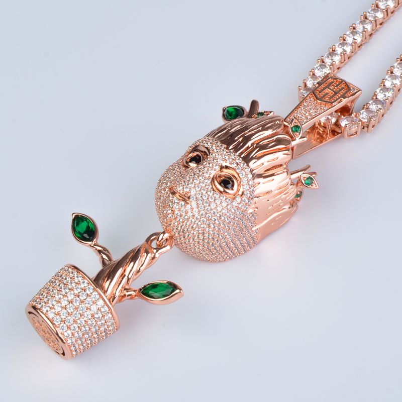 Iced Tree Man Pendant in Rose Gold