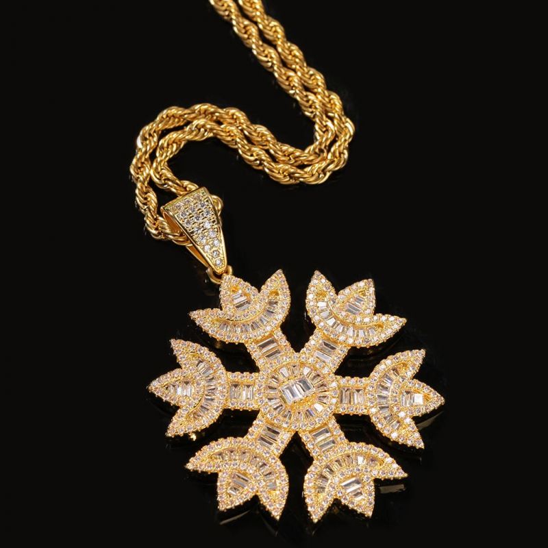 Iced Snowflake Pendant in Gold