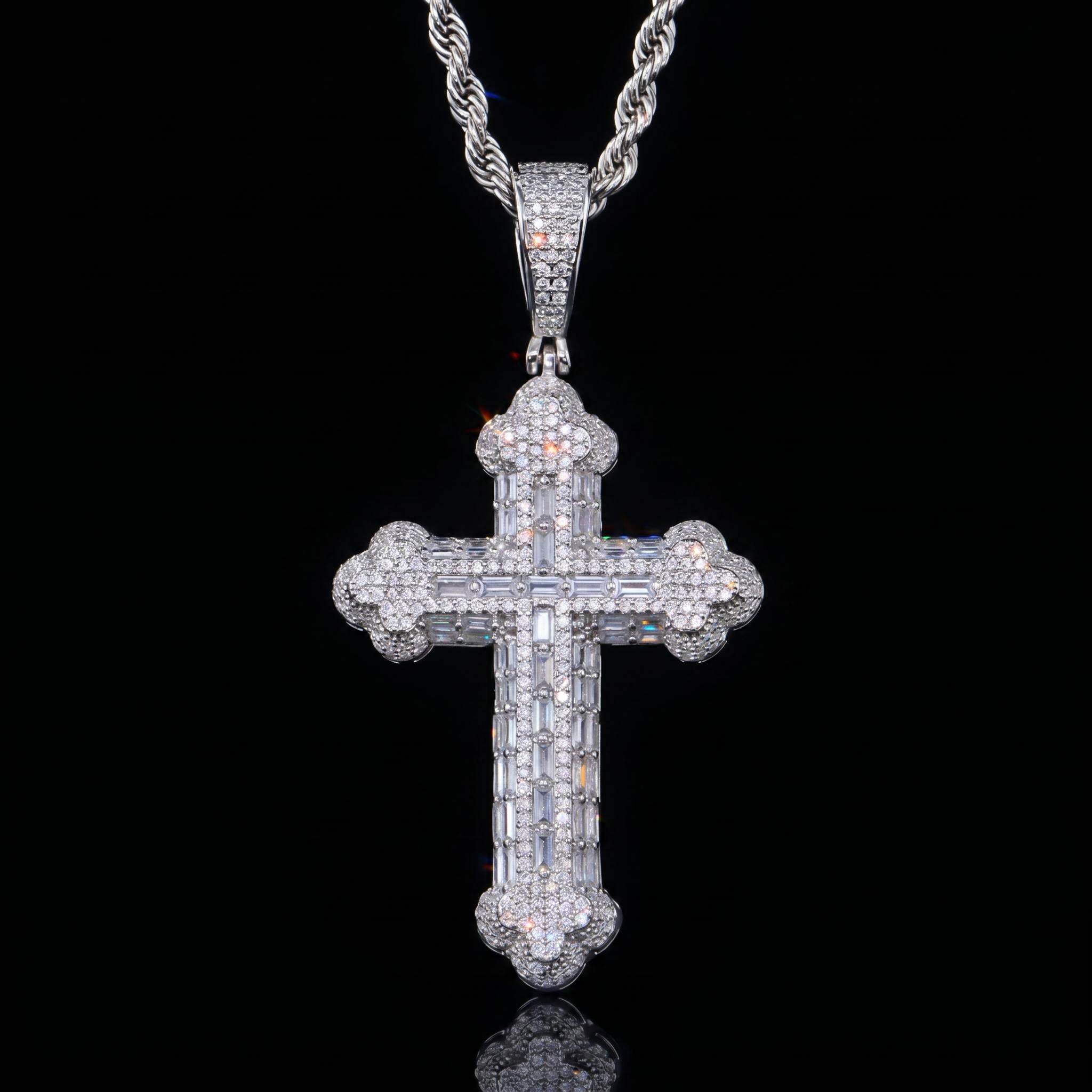 Micro Pave Baguette Cross Pendant in White Gold Micro Pave Baguette Cross Pendant in White Gold