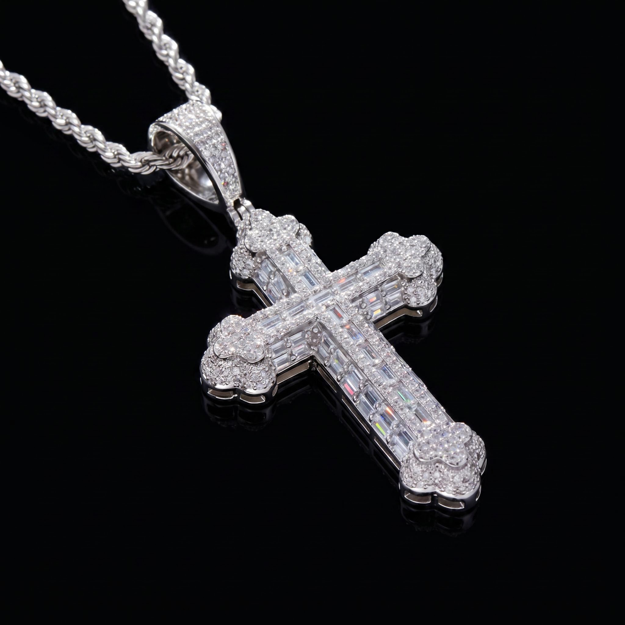 Micro Pave Baguette Cross Pendant in White Gold Micro Pave Baguette Cross Pendant in White Gold