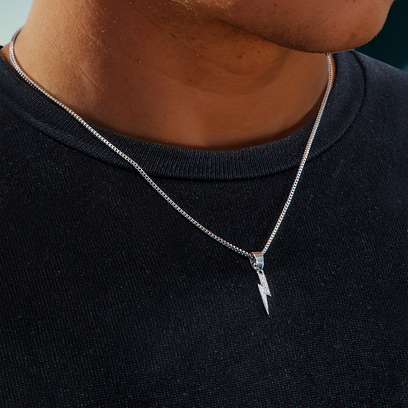 Micro Pave Lightning Pendant with Round Box Chain