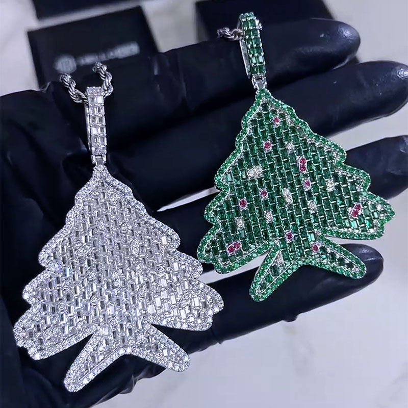 Iced Christmas Tree Charm Pendant