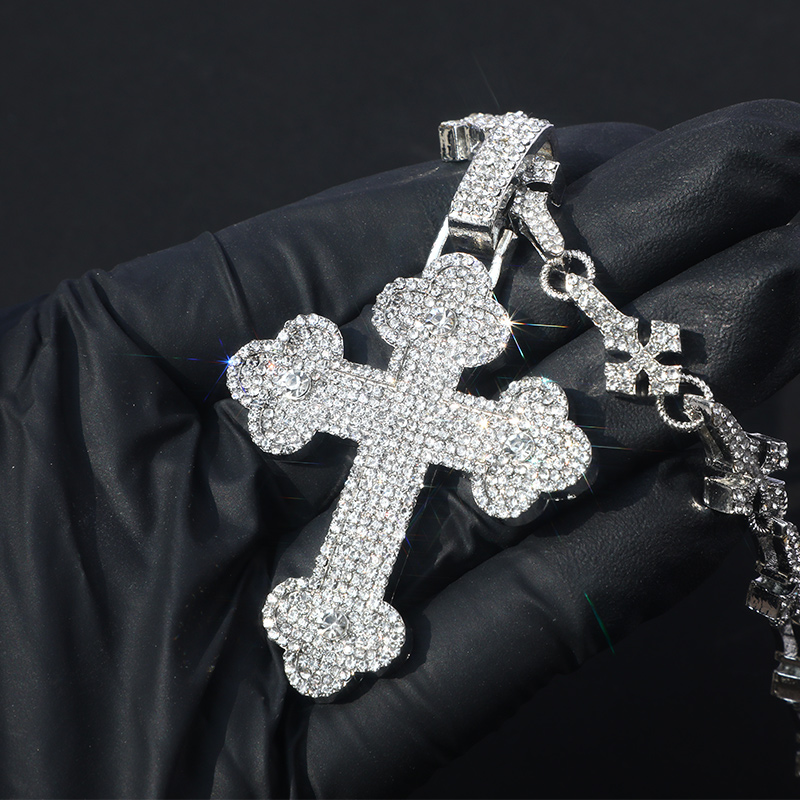 Micro Pave Cross Pendant in White Gold