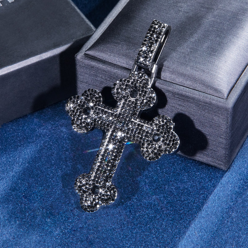 Micro Pave Cross Pendant in Black Gold