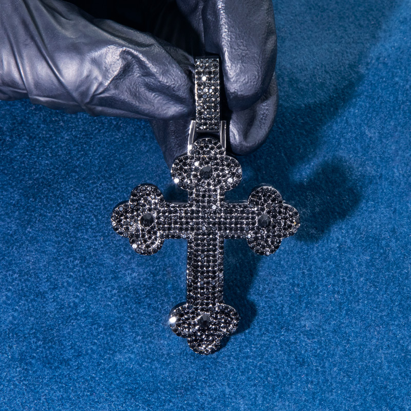 Micro Pave Cross Pendant in Black Gold