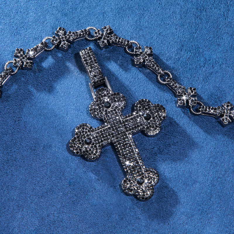Micro Pave Cross Pendant in Black Gold