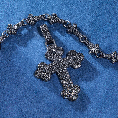 Micro Pave Cross Pendant in Black Gold