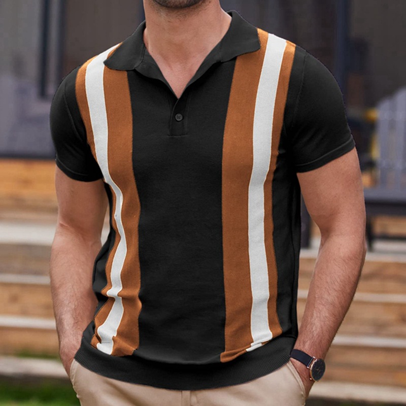Smart Casual Striped Jacquard Knit Short Sleeve Polo Shirt