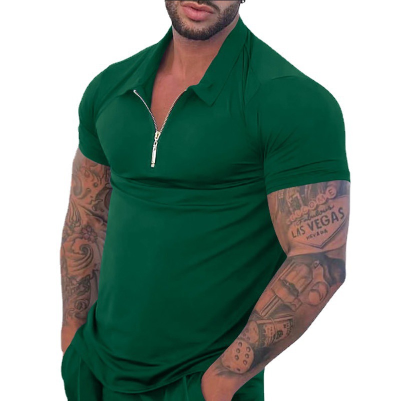 Solid Color Casual Lapel Slim Short-Sleeved Polo Shirt