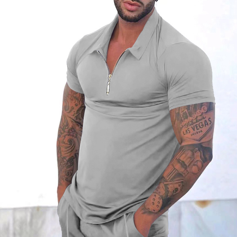 Solid Color Casual Lapel Slim Short-Sleeved Polo Shirt