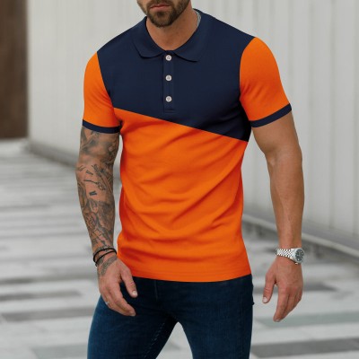 Men's Sports Lapel Color Block Polo Shirt