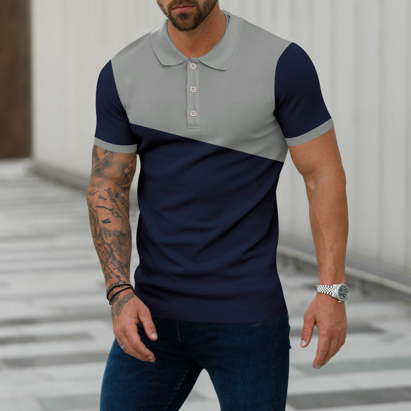 Men's Sports Lapel Color Block Polo Shirt