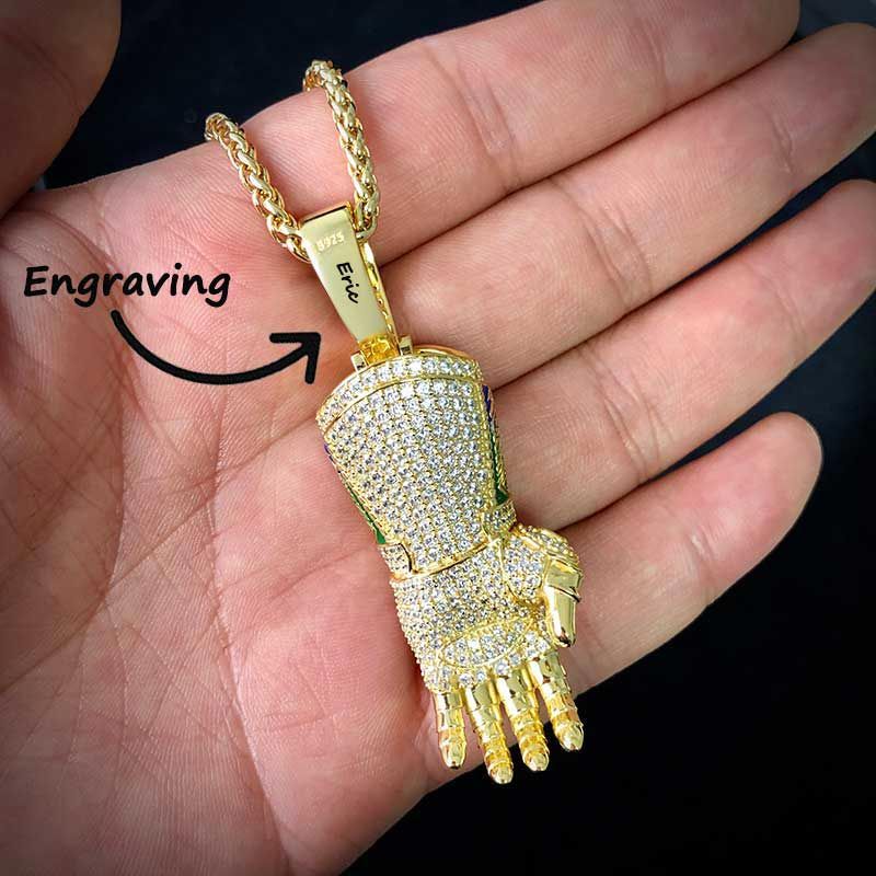 Iced Small Power Gem Glove Pendant in Gold