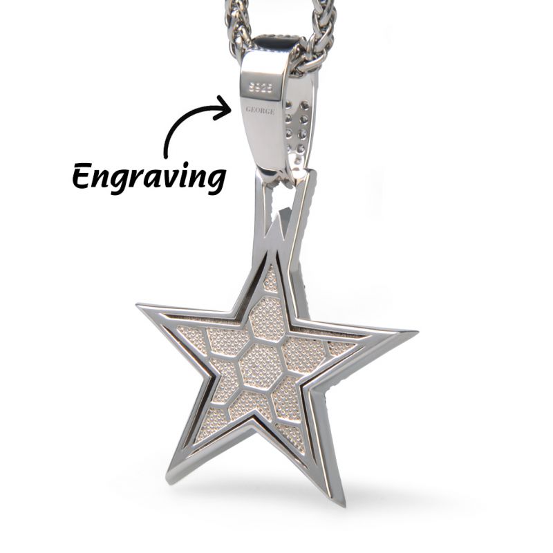 Sapphire Stones 5-Pointed Star Pendant in White Gold