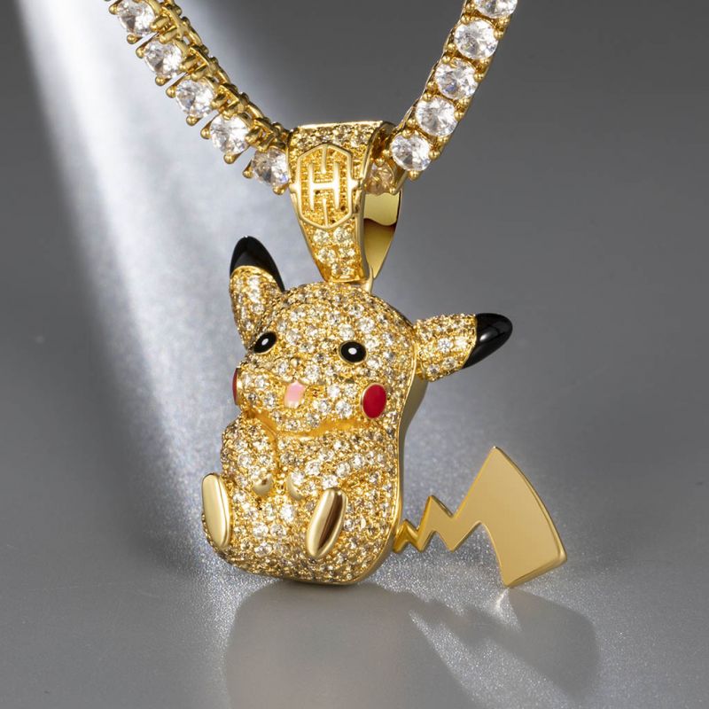 Iced Adorable Lightning Cartoon Character Pendant in Gold