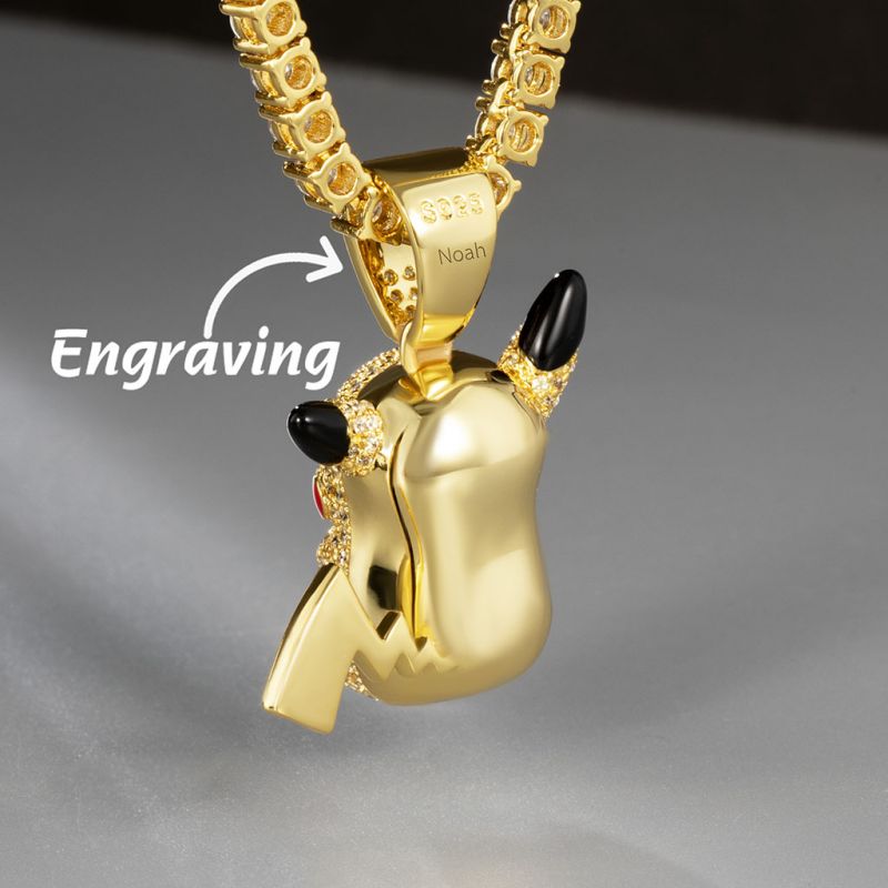 Iced Adorable Lightning Cartoon Character Pendant in Gold