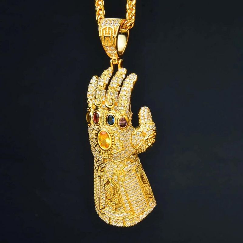 Iced Power Gem Glove Pendant in Gold