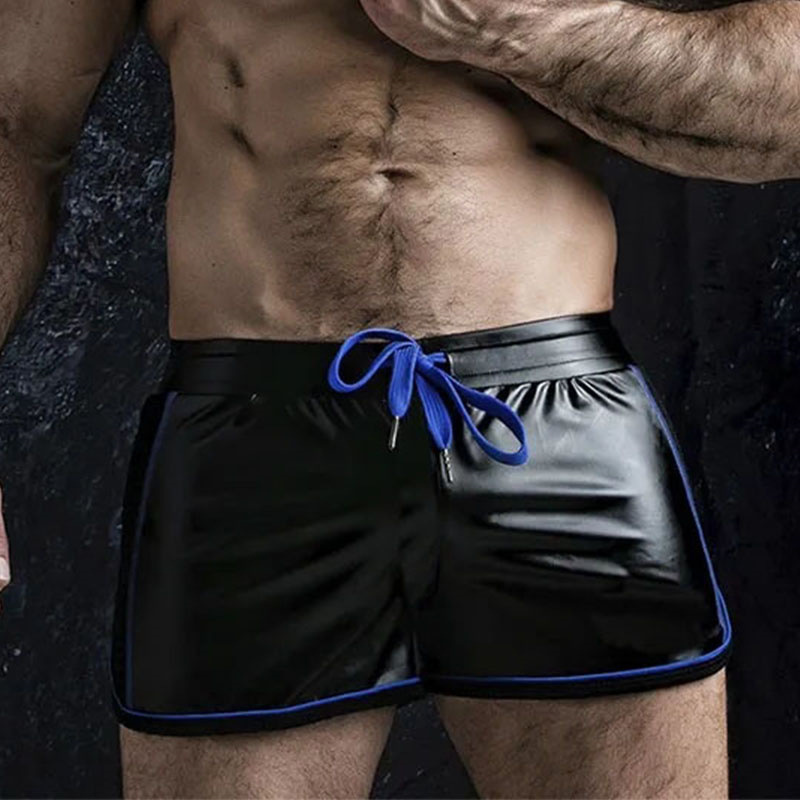Men's Stitching Breathable PU Leather Shorts
