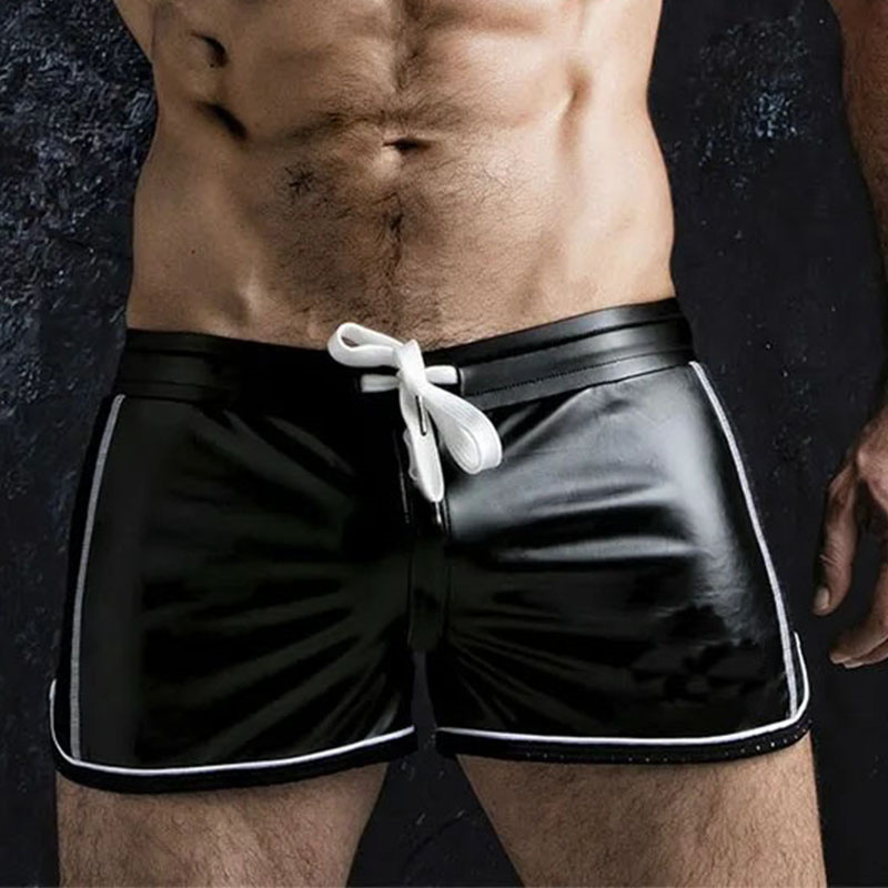 Men's Stitching Breathable PU Leather Shorts