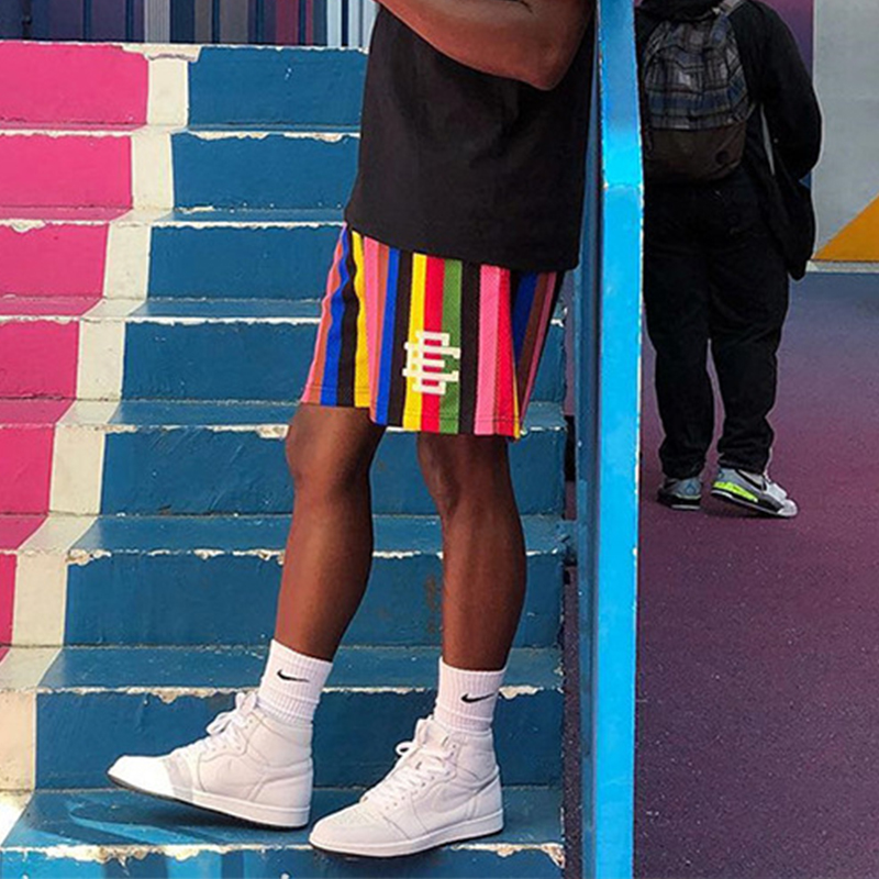 Men's Color Stripe Printed Mesh Breathable Shorts