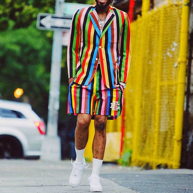 Men's Color Stripe Printed Mesh Breathable Shorts