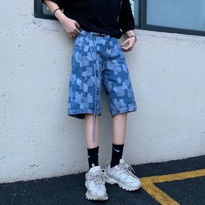 Japanese Ami Khaki Check Washed Denim Shorts