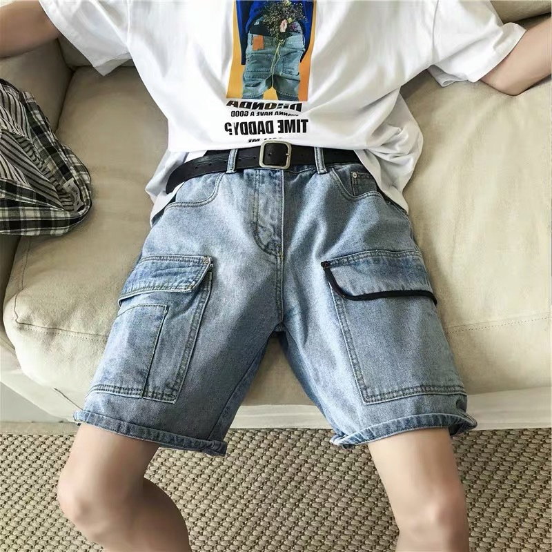 Multi-Pocket Cargo Denim Shorts