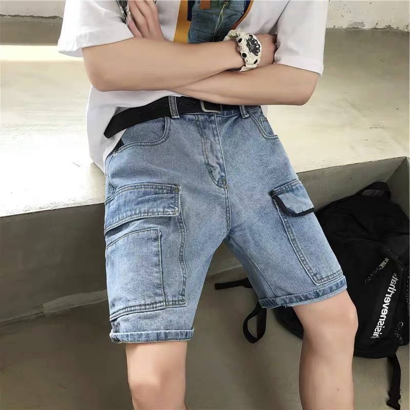 Multi-Pocket Cargo Denim Shorts