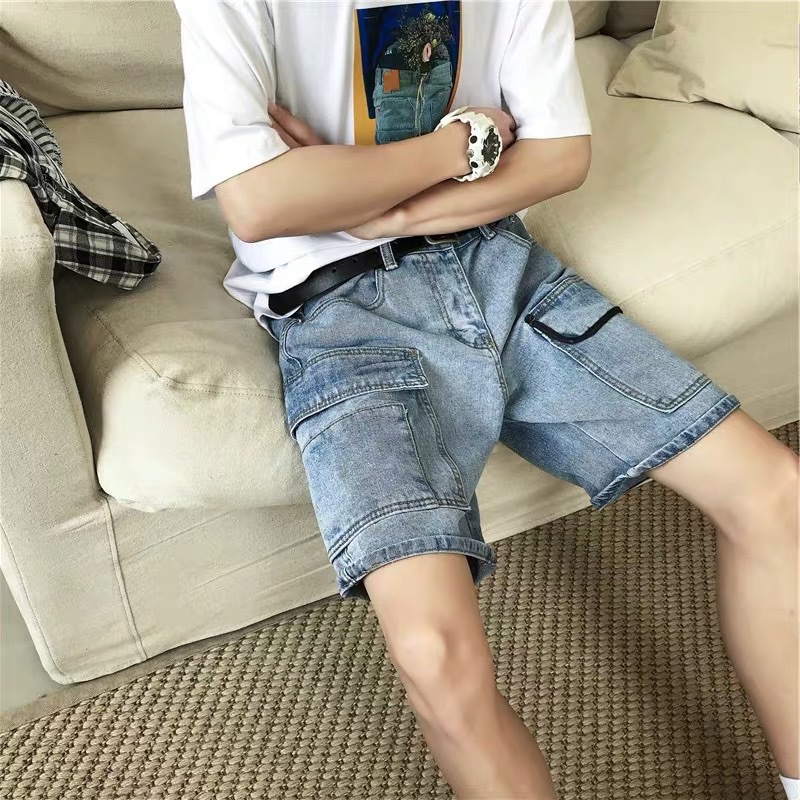 Multi-Pocket Cargo Denim Shorts