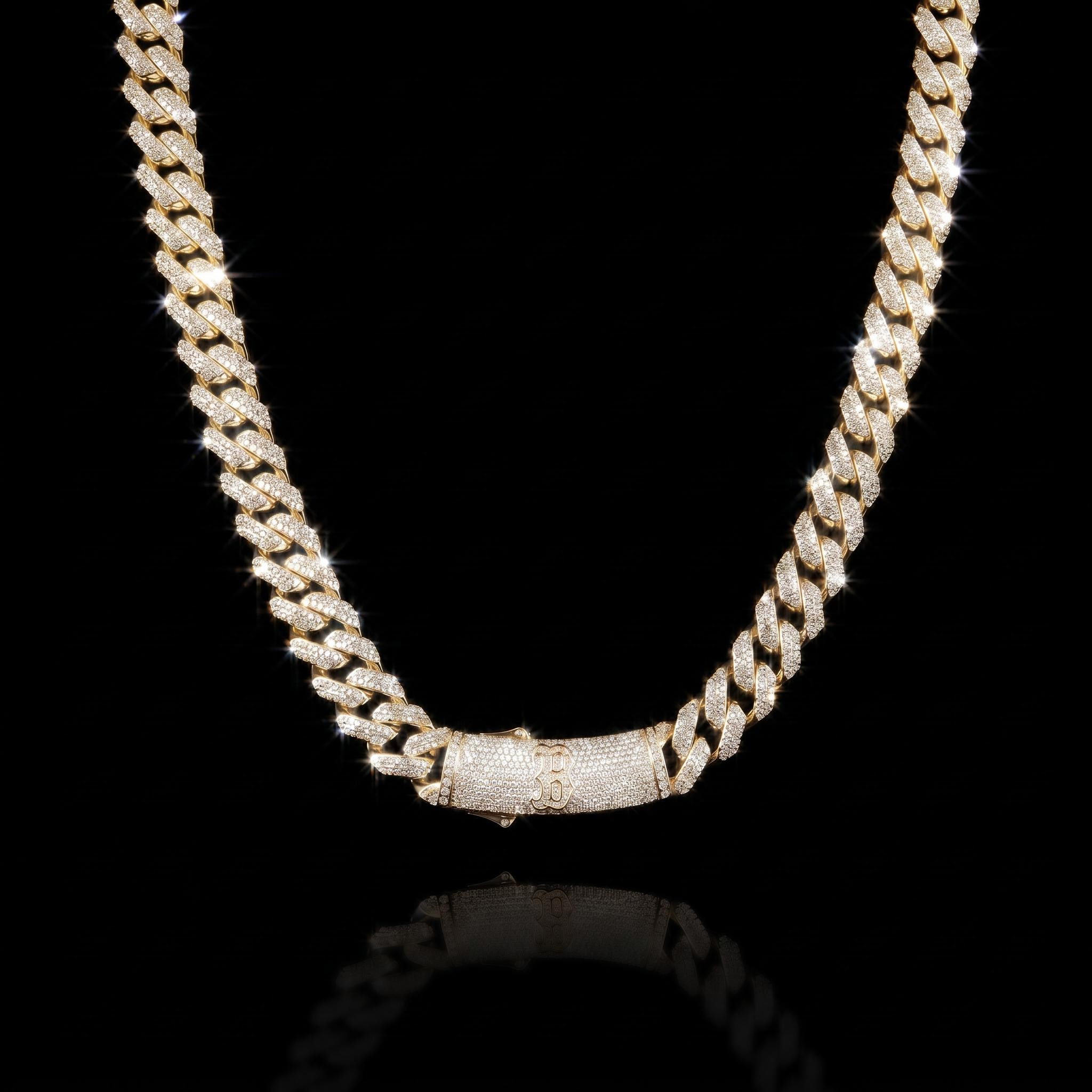 Made to Order 20mm Prong Moissanite S925 Silver Cuban Link Chain with Initial Letter Box Clasp Made to Order 20mm Prong Moissanite S925 Silver Cuban Link Chain with Initial Letter Box Clasp