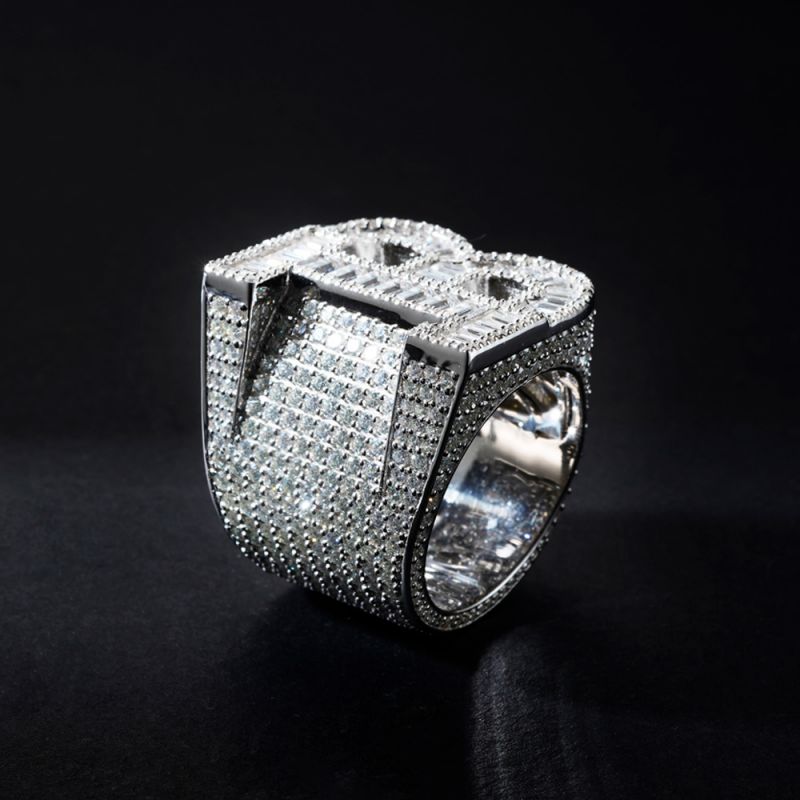 Made to Order Moissanite Baguette Cut Letter B S925 Silver Ring