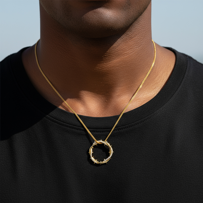 S925 Sterling Silver Moissanite Crown of Throns Pendant with Franco Chain