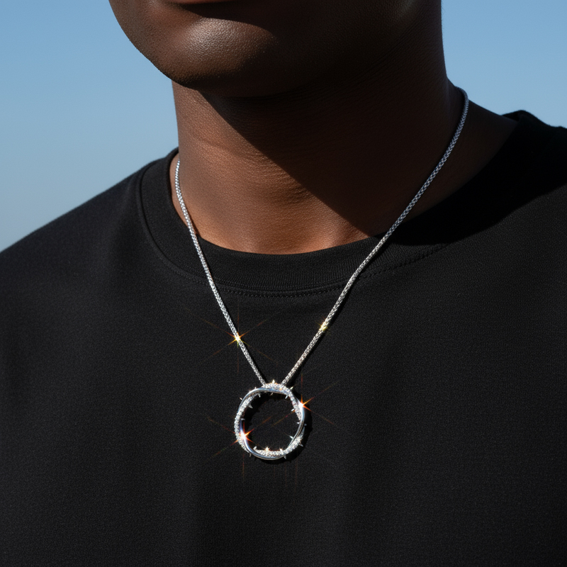 S925 Sterling Silver Moissanite Crown of Throns Pendant with Franco Chain