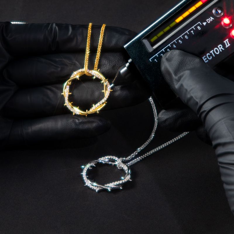 S925 Sterling Silver Moissanite Crown of Throns Pendant with Franco Chain