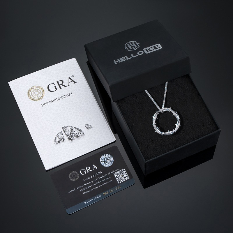 S925 Sterling Silver Moissanite Crown of Throns Pendant with Franco Chain