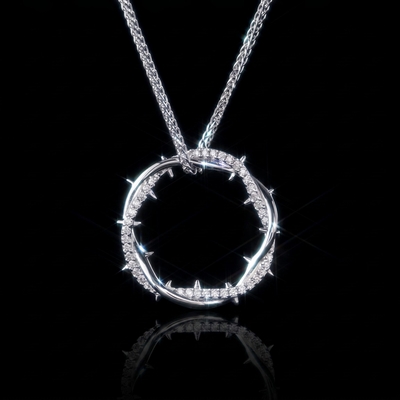 S925 Sterling Silver Moissanite Crown of Throns Pendant with Franco Chain