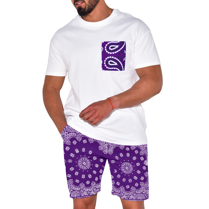 Men's Casual Cashew Flower Short Sleeve Shorts Set
