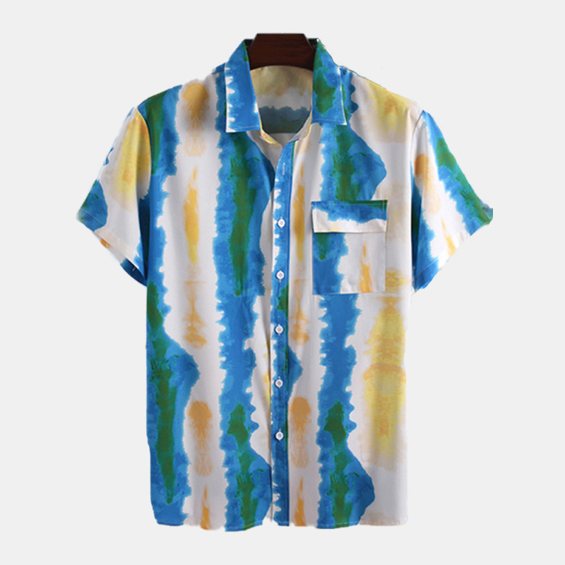 Men's Casual Beachwear Striped Printed Shirt Two Piece Set