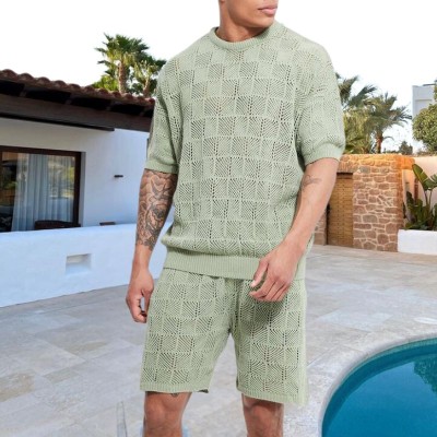 Men's Hollow Knit Loose Short Sleeve Suit