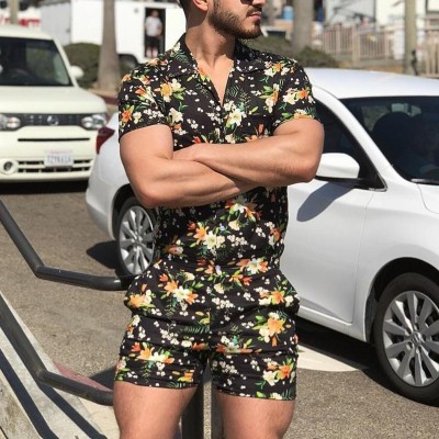 Men's Fashion Loose Beach Party Print Short Sleeve Suit